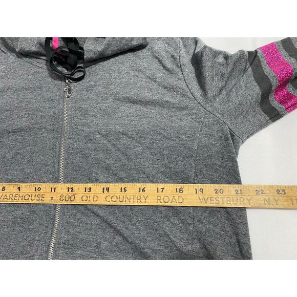Juicy Couture Zip Hoodie Size Large Dark Gray Pink Glitter Crown Logo Y2K Style - Picture 3 of 8